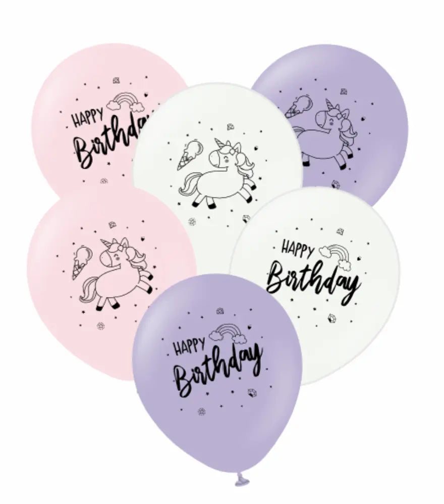 Kalisan 12" Happy Birthday Unicorn printed Mix balloons in 3 colors, L ...