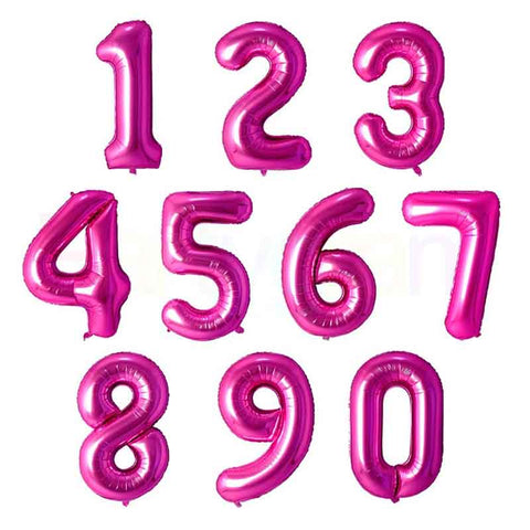 40" (inch) Fuchsia Rose, Number from 0 to 9, Foil Balloon