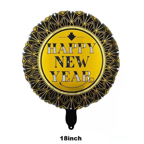 18" Happy New Year-Round Gold and Black-Flat - A. L. Party Balloons