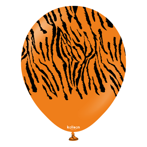 Kalisan 12" Safari Tiger Printed Orange (Black) Latex Balloon, 25 pieces