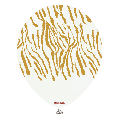 Kalisan 12" Safari Tiger Printed White (Gold) Latex Balloon, 25 pieces
