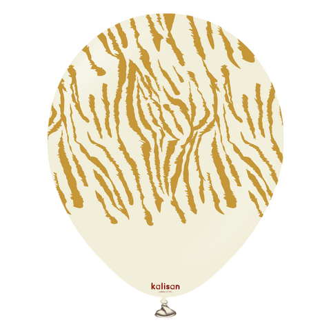 Kalisan 12" Safari Tiger Printed White Sand (Gold) Latex Balloon, 25 pieces