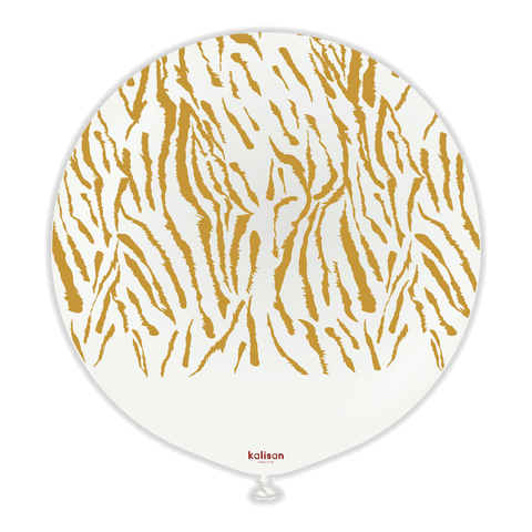 Kalisan 24" Safari Tiger Printed White (Gold) Latex Balloon, 1 piece