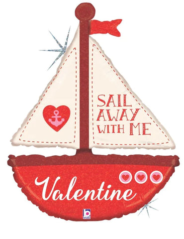 37" Holographic Shape Sail Away with Me Valentine Balloon
