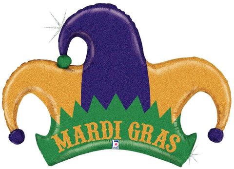 42" Holographic Mardi Gras Jester Hat Foil Balloon