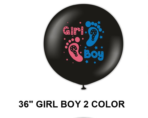 Kalisan 36" Girl Boy Foot Black Printed Blue/Pink Latex Balloon, 1 piece