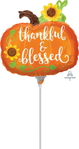 14" Airfill Only Thankful & Blessed Pumpkin Foil Balloon