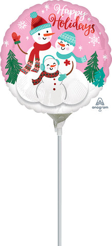 9" Airfill Only Happy Holidays Snow Family Foil Balloon