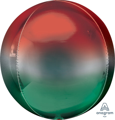 16" Ombre Orbz Red & Green Foil Balloon, Flat
