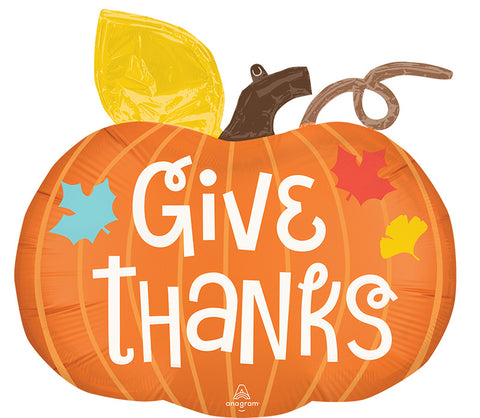 25" Jumbo Satin Give Thanks Pumpkin Foil Balloon