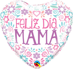 18" Heart Feliz Dia Mama Pastel Colors Foil Balloon (Spanish)