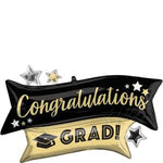 38" x 23" CONGRATULATIONS GRAD GOLD & BLACK SUPER SHAPE-Anagram