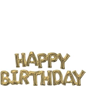 HAPPY BIRTHDAY WHITE GOLD BLOCK PHRASE A. L. Party Balloons