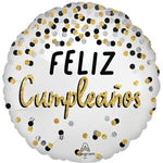 28" SATIN BLACK SILVER GOLD BIRTHDAY FELIZ CUMPLEANOS JUMBO