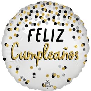 28" SATIN BLACK SILVER GOLD BIRTHDAY FELIZ CUMPLEANOS JUMBO