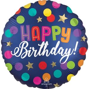 18" HAPPY BIRTHDAY BLUE CONFETTI SATIN