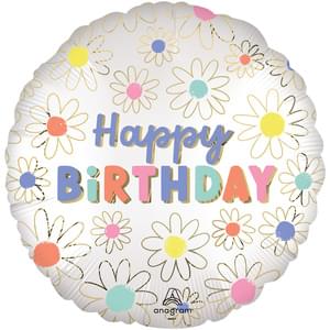 18" DAISIES HAPPY BIRTHDAY SATIN
