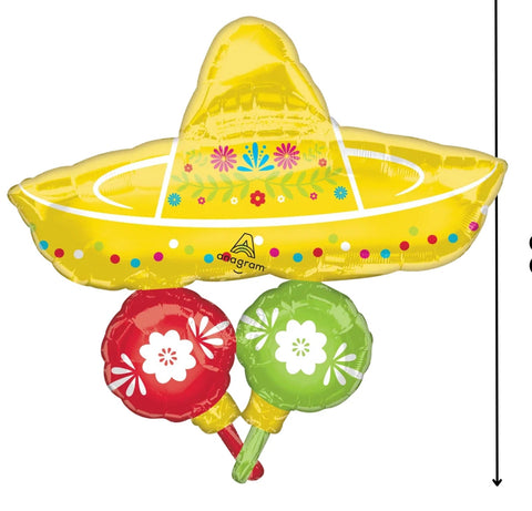 31" Fiesta Papel Picado, Sombrero & Maracas Foil Balloon