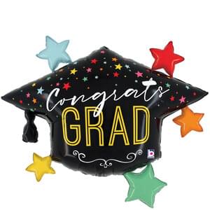40" COLORFUL STARS GRAD HAT-Betallic