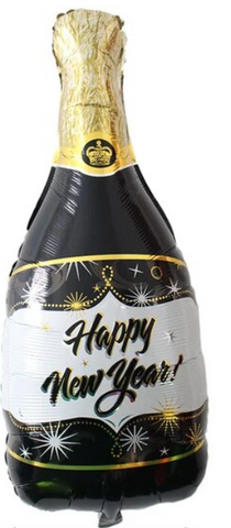 34" Happy New year, Champagne Bottle/Wine, (Black & White)