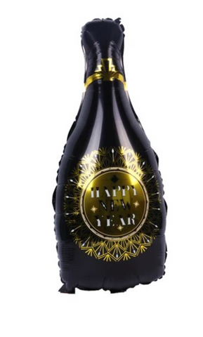 34" Happy New Year, Wine Bottle Black (Flat)
