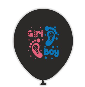 Kalisan 12" Girl Boy Foot Black Printed Blue/Pink Latex Balloon, 25 pieces