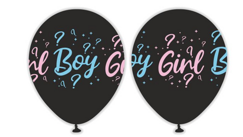 Kalisan 12" Girl Boy Question Mark Black Printed Blue/Pink Latex Balloon, 25 pieces