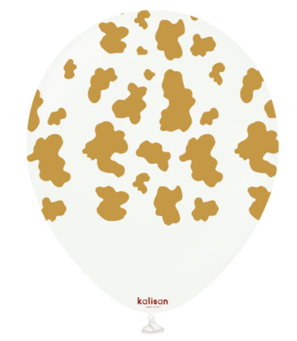 Kalisan 12" Latex Safari Cow Printed Balloons, Color White (Gold), 25 pieces - A. L. Party Balloons