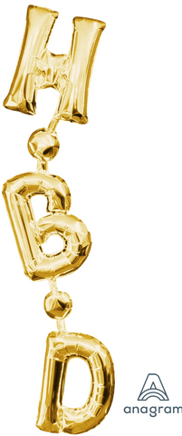 7" Airfill Only Phrase "Happy Birthday" Gold Vertical Balloon
