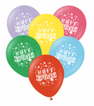 Kalisan 12" Happy Birthday Bubbles Printed Color Mix Latex Balloon, 25 pieces