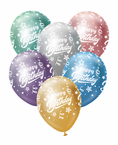 Kalisan 12" Happy Birthday Mirror Color Mix Latex Balloon, 25 pieces