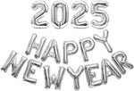 16" Happy New Year Balloons 2025(Black, Gold or Silver)