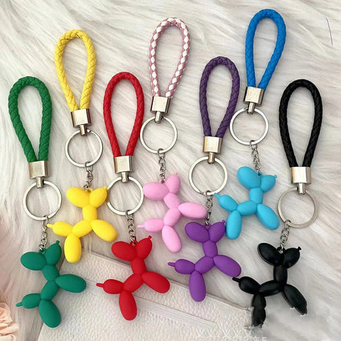 Leather Strap Balloon Dog Keychain
