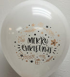 Kalisan 12" Merry Christmas Printed White Latex Balloon, 25 pieces