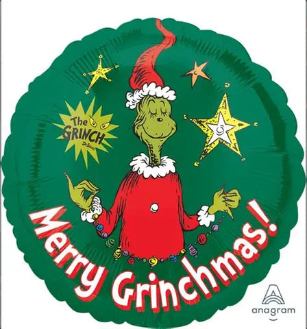 18" Merry Grinchmas Round Foil - A. L. Party Balloons