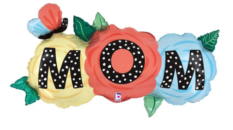 47" Foil Shape Packaged Mom Butterfly Flowers Foil Balloon-Betallic