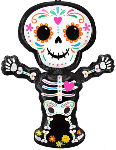 34" SuperShape Day of the Dead Standing Skeleton Foil Balloon