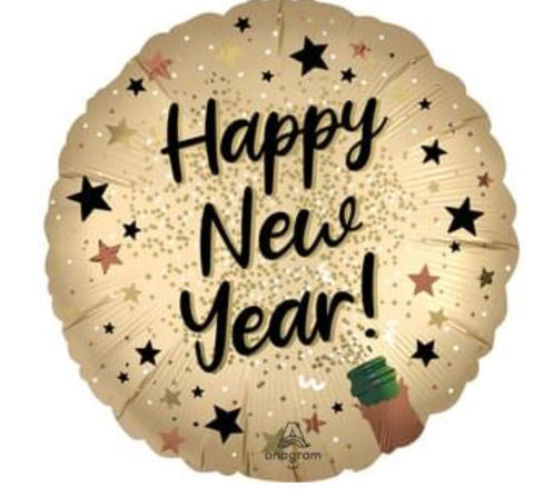 18" HAPPY NEW YEAR, SATIN NATURAL SPARKLE A. L. Party Balloons