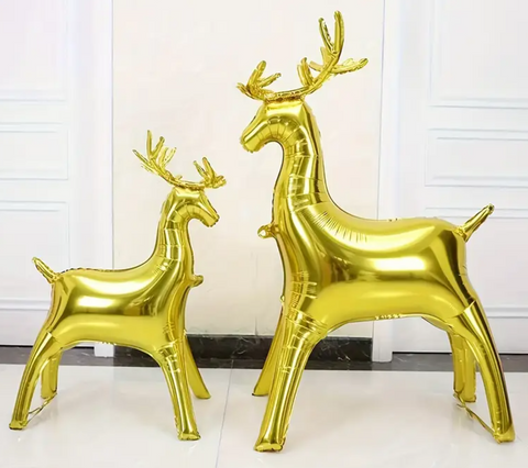 32" and 19"Gold Christmas Foil Reindeer Set, 2pc