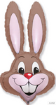 35" Bunny Rabbit Head Brown Foil Balloon