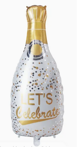 34" Wine Bottle, Lets Celebrate, Foil Balloons, Flat