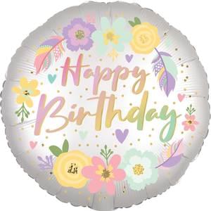 18" BOHO BIRTHDAY SATIN FLOWERS SATIN - A. L. Party Balloons