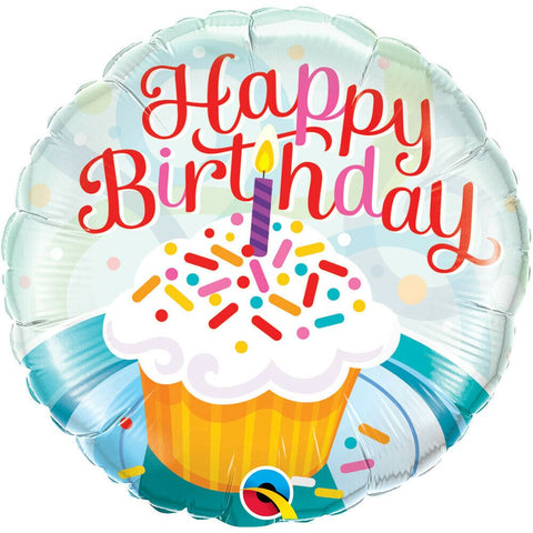 18"  Qualatex Birthday Cupcake & Sprinkles Foil Balloon