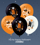 Kalisan 12" Ha Ha Happy Halloween Printed Orange/Black/White Latex Balloon, 25 pieces