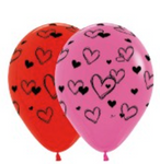 Sempertex 11" Heart Scribbles Print assortment Balloon 50/pk, Red and Fuchsia