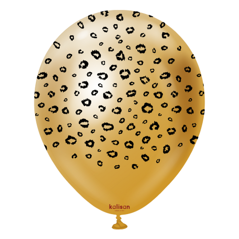 Kalisan 12" Safari Leopard Printed Mirror Gold (Black) Latex Balloon, 25 pieces