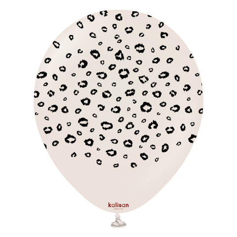 Kalisan 12" Safari Leopard Printed Retro White Sand (Black) Latex Balloon, 25 pieces