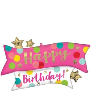 SATIN HAPPY BIRTHDAY PINK CONFETTI SUPER SHAPE