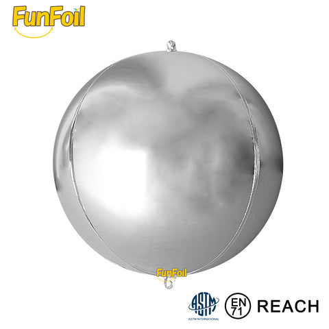 15inch Silver Round Shape 4D, ORBZ Foil Balloons, Flat