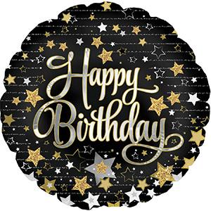 18" Happy Birthday Gold Stars Foil Balloon